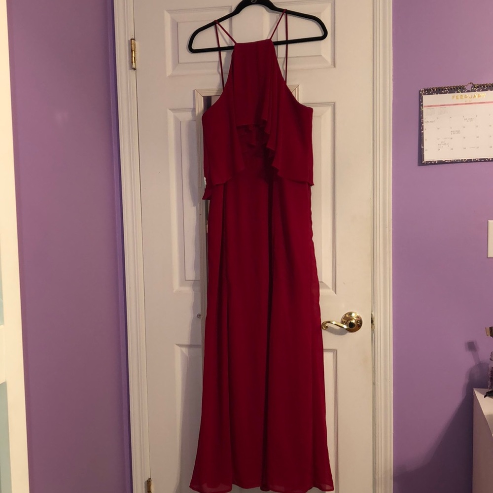 Bill Levkoff cranberry bridesmaid dress